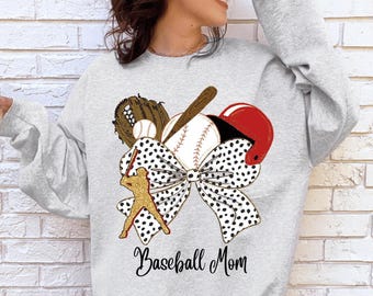 Coquette Bow Baseball Mom Sweatshirt, Baseball Mama Sweatshirt, Baseball Mom Shirt, Baseball Sweater for Mom, Game Day Baseball Sweatshirt