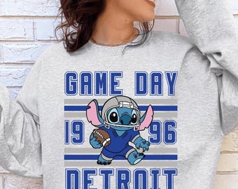 Stitch Detroit Football Shirt, Sweatshirt and Hoodie | Cute Disney Game Day Family Matching Fan Shirt and Sweatshirt