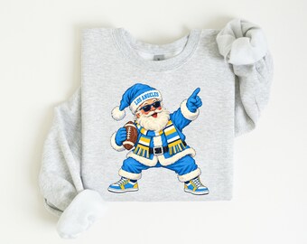 Los Angeles Football Santa Shirt and Sweatshirt, Blue Gold Christmas Game Day Tee, Holiday Sports Fan Apparel