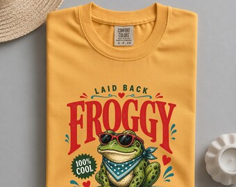 Frosch-T-Shirt in Komfortfarben | Frosch-T-Shirt mit Sonnenbrillen-Motiv