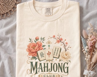 Mahjong-Spielabend-Shirt | Geschenk-T-Shirt mit Blumenmuster in bequemen Farben