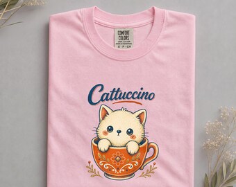 Kaffeekatzen-Shirt, T-Shirt mit Katzenmotiv, Geschenk für Katzenliebhaber, Gemütliche Café-Kleidung