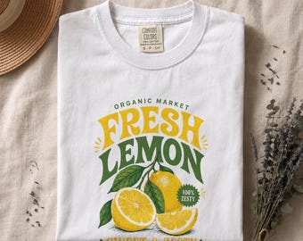Zitronen-Shirt, T-Shirt mit frischem Bauernmarkt-Motiv, Vintage-Kleidung mit Zitrusmotiv