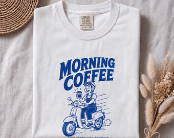 Vintage-T-Shirt mit Kaffeemotiv, Retro-Shirt für den Morgenkaffee, Bekleidung für Café-Liebhaber