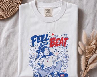 Musik-Shirt in bequemen Farben, „Feel the Beat“-T-Shirt, Geschenkidee für 90er-Jahre-Musiker