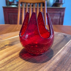 Cristal craquelado rojo rubí de Viking Glass antiguo