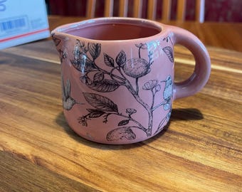 Charming Pink Ceramic Hummingbird and Lemon Tree Transfer Creamer Pitcher