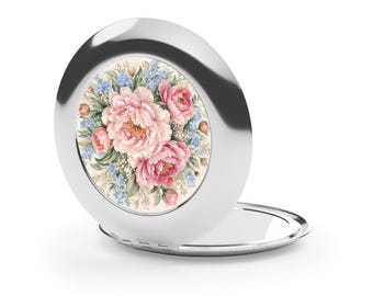 Floral Compact Mirror, Travel Purse Makeup Mirror, Bridesmaid Bridal Shower Gift, Birthday Teacher Coworker Self Care Gift