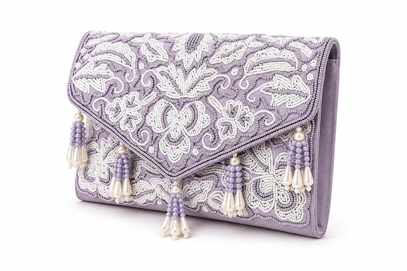 Purple clutches and evening bags - lavender beaded clutch