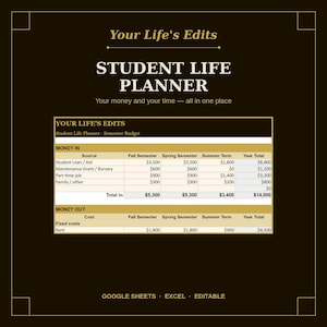 US Student Life Planner Google Sheets | College Budget Class Schedule Assignment Tracker | Editable Spreadsheet