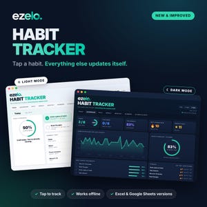 Ezelo Habit Tracker: Interactive Dashboard, Offline App Google Sheets, Excel (Digital Download)