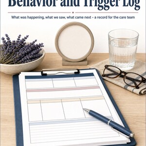 Printbaar logboek voor dementiegedrag en -triggers | Episodeoverzichten, telling van tijdstippen, samenvattingspagina voor het zorgteam | Logboek voor mantelzorgers in grote letters