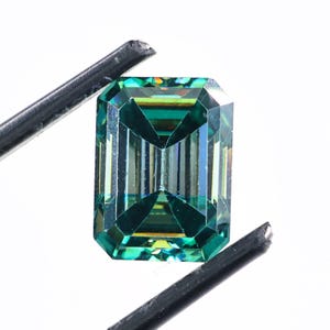 3.75 Ct Green Moissanite, Emerald Style Rectangular Cut, Octagon Loose Gemstone, Faceted Green Jewelry Stone