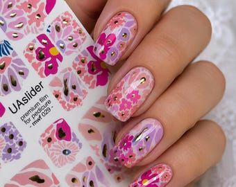 Adesivos de Unha Florais Rosa com Folha de Ouro | Tiras Autoadesivas para Unhas | Adesivos de Unha de Luxo | Manicure com Qualidade de Salão | Unhas Decoradas Fáceis de Fazer em Casa