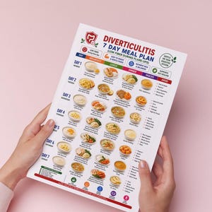 Printable diverticulitis food chart with 7 day meal planning ideas
