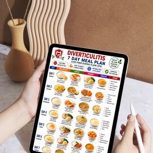 Diverticulitis flare up meal planner with low fiber food guidance and avoid list