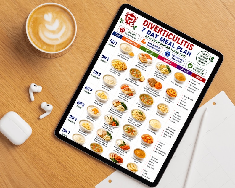 Diverticulitis printable meal plan PDF for organizing seven days of meals