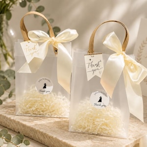 Ivory Wedding Favor Bags with Ribbon Handles, Transparent Gift Bags, Bridal Shower Favor Packaging, Elegant Wedding Welcome Bags