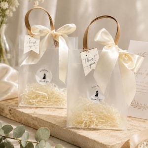 Ivory Wedding Favor Bags with Ribbon Handles, Transparent Gift Bags, Bridal Shower Favor Packaging, Elegant Wedding Welcome Bags