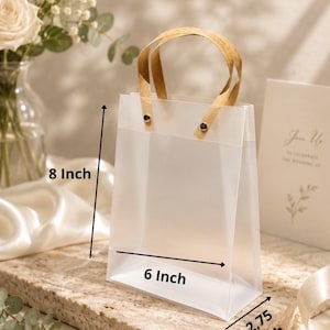 Ivory Wedding Favor Bags with Ribbon Handles, Transparent Gift Bags, Bridal Shower Favor Packaging, Elegant Wedding Welcome Bags