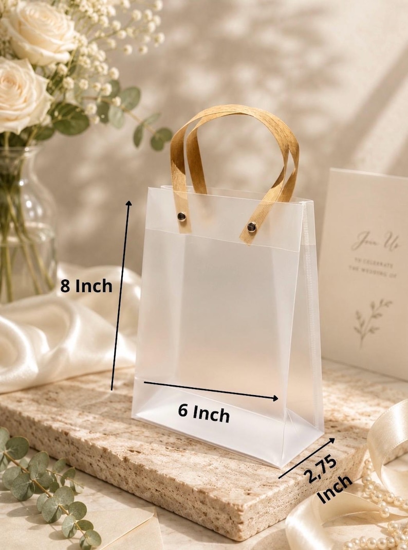 Ivory Wedding Favor Bags with Ribbon Handles, Transparent Gift Bags, Bridal Shower Favor Packaging, Elegant Wedding Welcome Bags