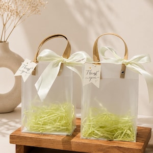 Ivory Wedding Favor Bags with Ribbon Handles, Transparent Gift Bags, Bridal Shower Favor Packaging, Elegant Wedding Welcome Bags