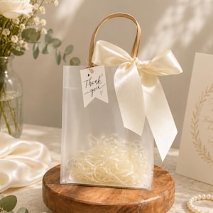 Ivory Wedding Favor Bags with Ribbon Handles, Transparent Gift Bags, Bridal Shower Favor Packaging, Elegant Wedding Welcome Bags