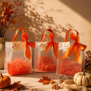 Fall Gift Bags with Orange Bow, Thanksgiving Favor Bags, Autumn Gift Bags, Fall Party Favors, Thank You Bags, Clear Gift Bags