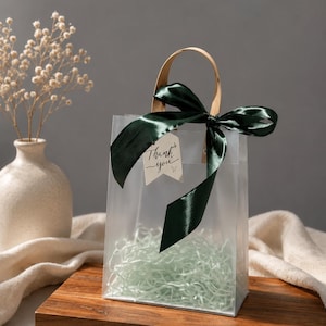 Ivory Wedding Favor Bags with Ribbon Handles, Transparent Gift Bags, Bridal Shower Favor Packaging, Elegant Wedding Welcome Bags