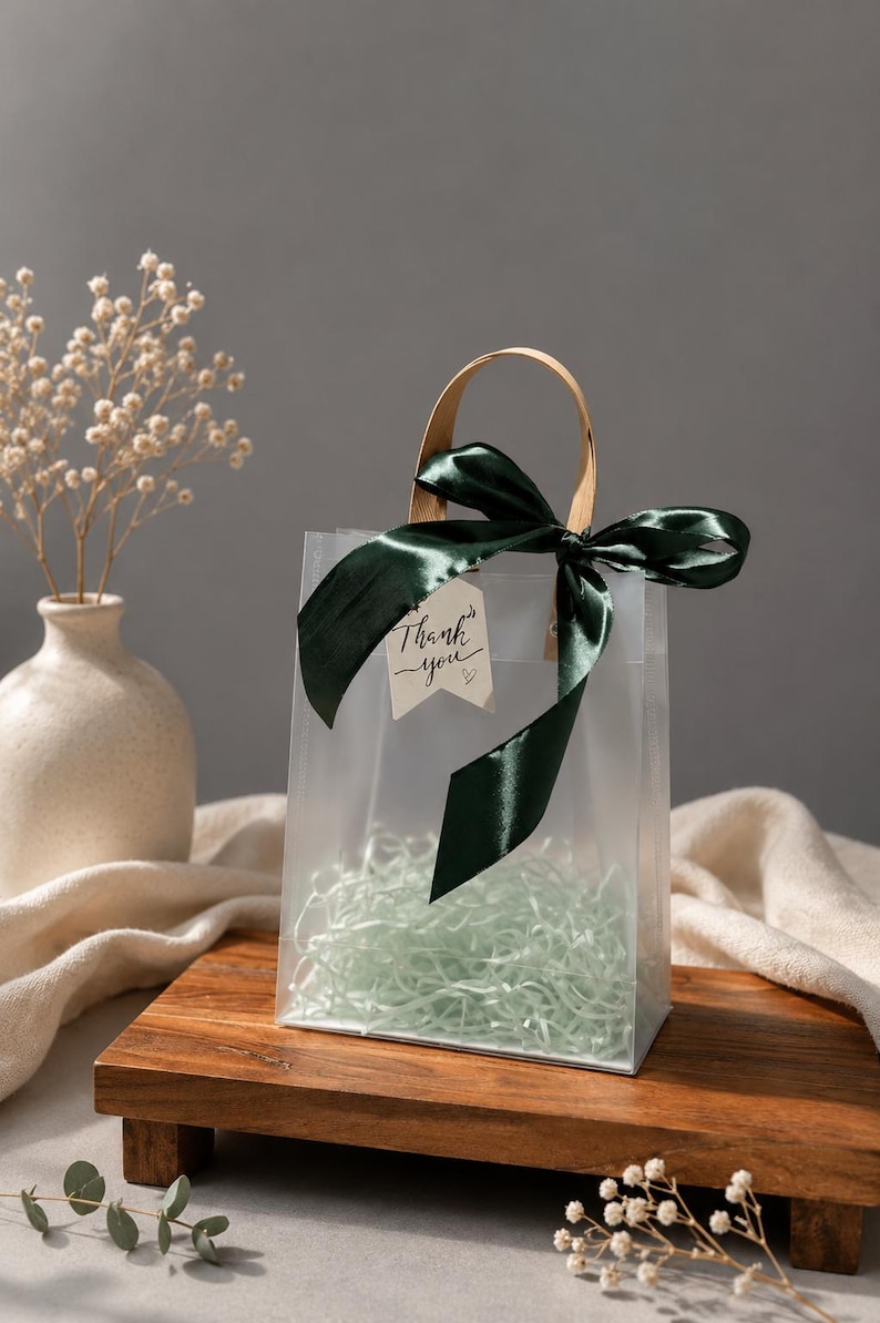 Ivory Wedding Favor Bags with Ribbon Handles, Transparent Gift Bags, Bridal Shower Favor Packaging, Elegant Wedding Welcome Bags