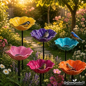 Vaschetta per uccelli a forma di fiore da giardino, mangiatoia per uccelli, abbeveratoio floreale per esterni, decorazione da giardino amica degli impollinatori