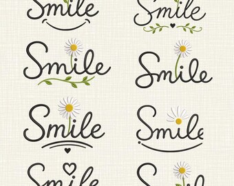 Smile Embroidery Design Bundle, 8 Daisy Machine Embroidery Files, 4 Sizes 3.8-6.8 Inch, Floral Positive Quote Pattern Digital Download