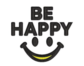 Be Happy Smiley Face Embroidery Design, Retro Stitch Pattern (PES DST)