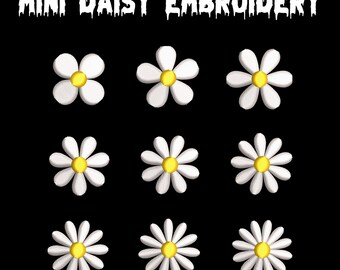 Mini Daisy Flower Embroidery Design Bundle, Small Daisy Patch Digital File, Satin Tatami Stitch Machine Embroidery Pattern PES DST JEF