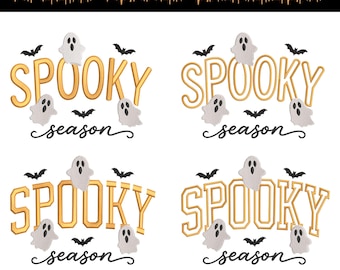 Spooky Season Machine Embroidery Design, Cute Halloween Ghost Applique Pattern, Fall Sweatshirt Embroidery File, Digital Download PES DST
