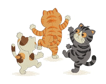 CAT EMBROIDERY DESIGN, Cute Dancing Cats Machine Embroidery File, Funny Kitten Embroidery Pattern