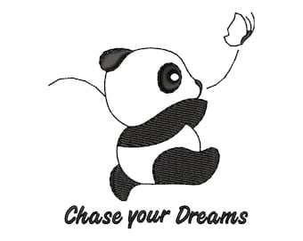 Chase Your Dreams Embroidery File, Cute Panda Butterfly Embroidery Design, Machine Embroidery