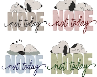 Snoopy Nope Not Today Embroidery Design Bundle | Cute Cartoon Dog Embroidery File | Sleeping Dog Embroidery PES DST JEF | Lazy Dog