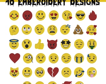 Emoji Embroidery Design Bundle, Cute Smiley Face Machine Embroidery File, Expressive Emoticons PES DST JEF Pattern for Clothing
