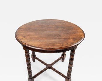 French Louis XIII Style Oak Round Bobbin Leg Side Table
