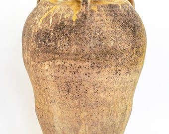 Large Antique Spanish Terracotta Olive Jar With 3 Handles