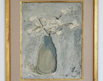 Textured Still Life with Vase and White Blooms by Roy Moyer