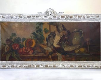 19th Century Rustic Still Life Oil Inset Dessus de Porte or Overdoor Panel