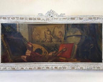 19th Century Allegorical Still Life Oil Inset Dessus-de-Porte or Overdoor Panel
