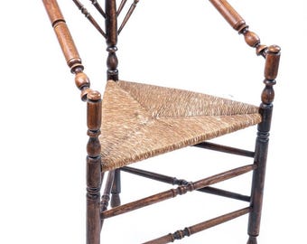 Wooden Spindle Corner Chair with Rush Seat