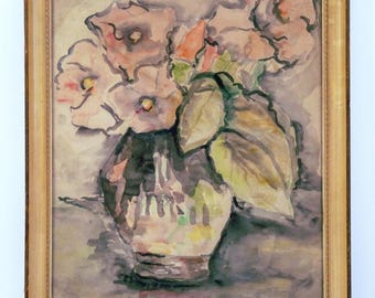 Mid 20th Century Watercolor Floral Still Life by EM Boehm