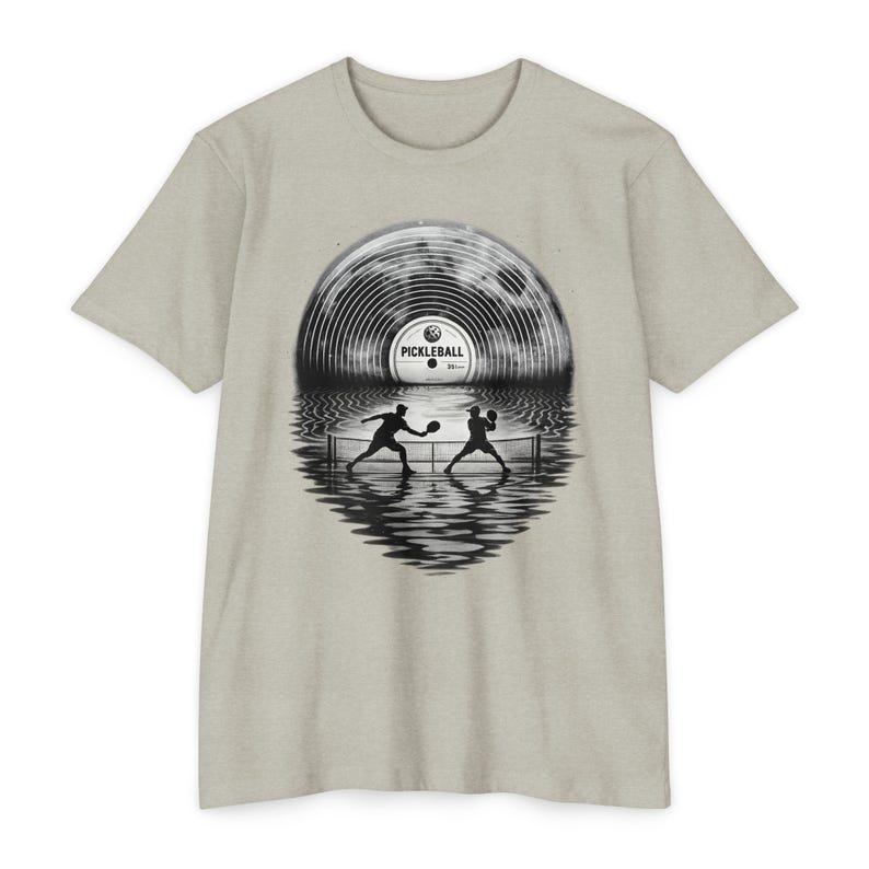 Retro Pickleball Shirt, Vinyl Record Sunset Tee, Vintage Pickleball Gift for Her image 1