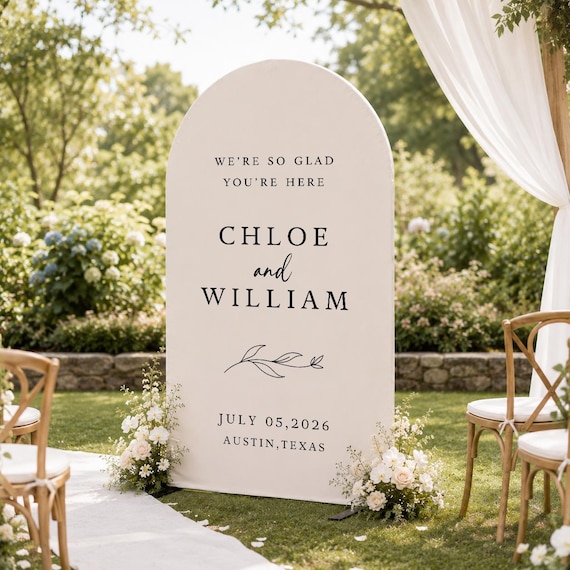 Custom Arched Fabric Wedding Welcome Sign Cover, Personalized Arched Wedding Backdrop Cover, Bridal Shower, Engagement Party Decor