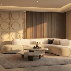 Large Curved Boucle Sectional Sofa | Cream Crescent Couch, Organic Modern Statement Furniture