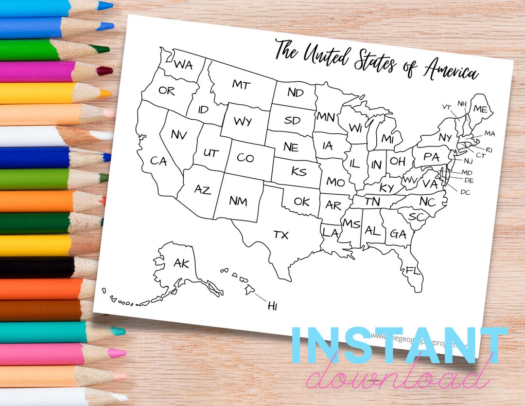 United States Map - TRAVEL MAP- Etsy Sales Print - USA Coloring Page - Geography Print - States ...